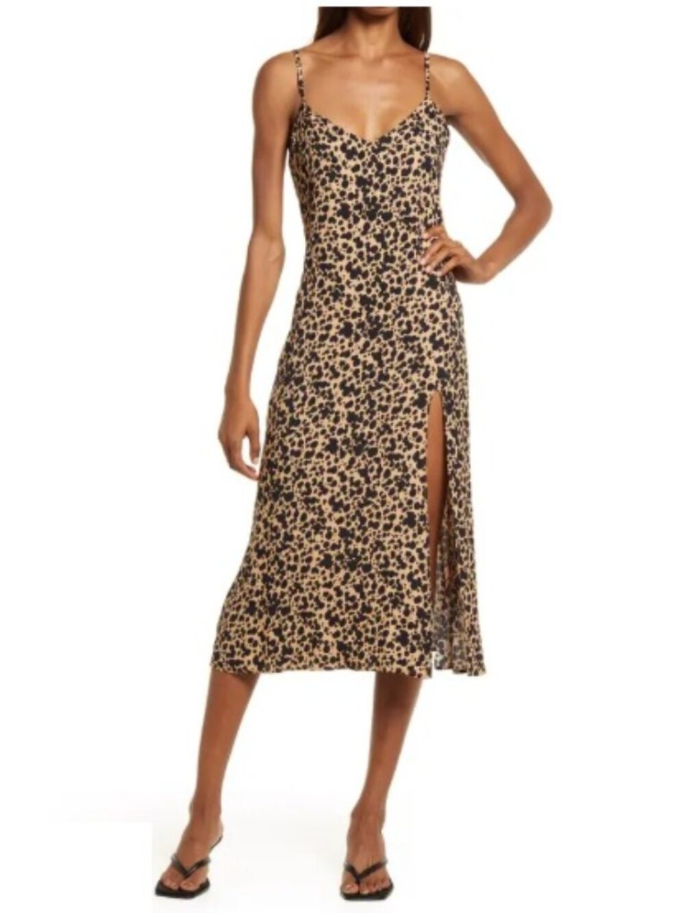 Reformation Crimini Leopard Midi Dress, Black & Tan | Size 10